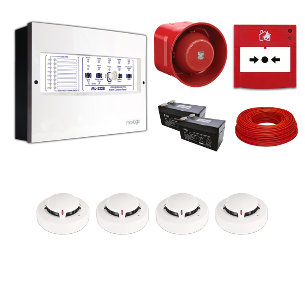 MavigardMavigard Maxlogic 4’lü Konvansiyonel Yangın Alarm Seti 100 Metre Kablo DahilML-22224KABLOLU