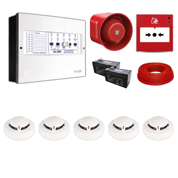 MavigardMavigard Maxlogic 5’li Konvansiyonel Yangın Alarm Seti 100 Metre Kablo DahilML-22225KABLOLU