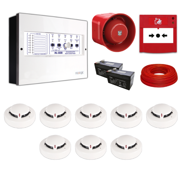 MavigardMavigard Maxlogic 8’li Konvansiyonel Yangın Alarm Seti 100 Metre Kablo DahilML-22228KABLOLU