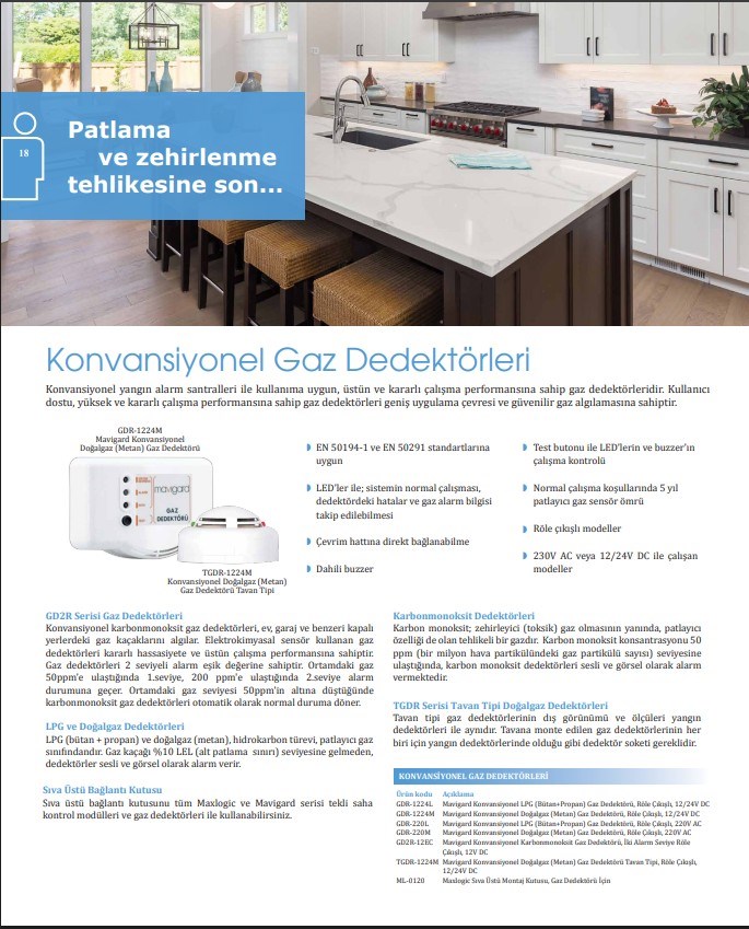 MavigardMavili GDR-220M Konvansiyonel Metan (Doğalgaz) Dedektörü, 230V Ac, Röle ÇıkışlıGDR-220M-hb2