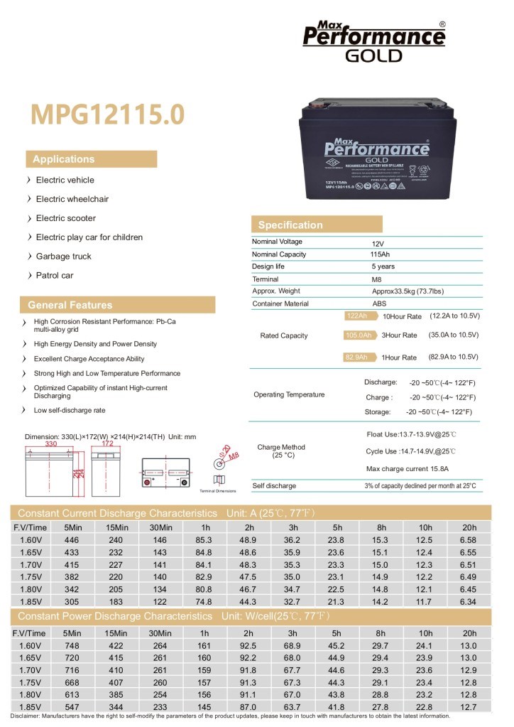 Max Performance GoldMax Performance Gold 12V 115Ah Deep Cycle Jel AküMPG12115.0