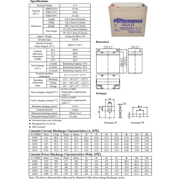 Max Performance GoldMax Performance Gold 12V 55Ah Bakımsız Kuru AküGold12-55