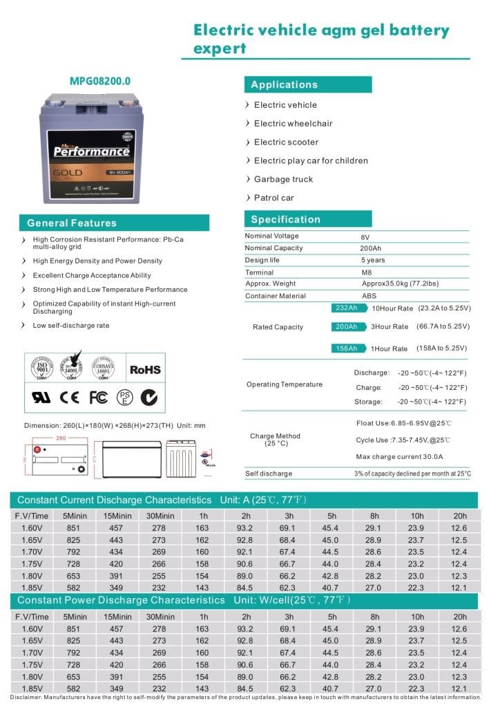 Max Performance GoldMax Performance Gold 8V 200Ah Deep Cycle Jel AküMPG08200.0