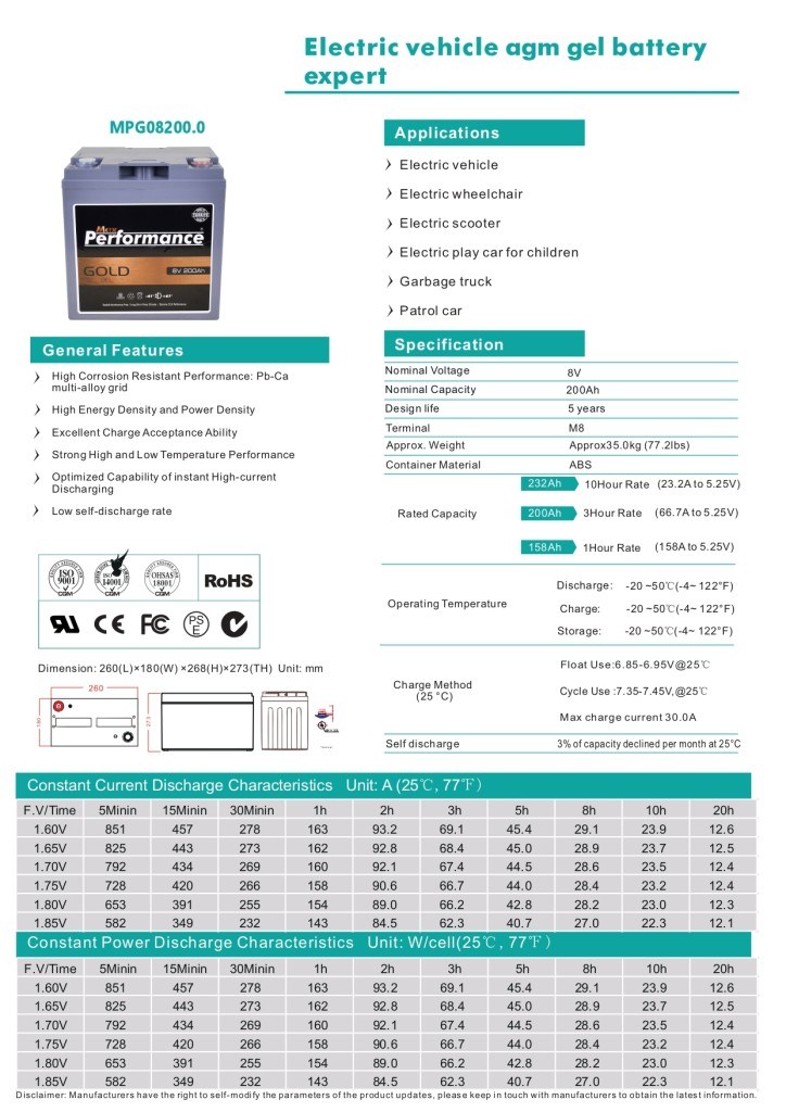 Max Performance GoldMax Performance Gold 8V 200Ah Deep Cycle Jel AküMPG08200.0