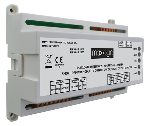 MaxlogicMaxlogic ML-1358.SCI Akıllı Adresli Duman Damper Modülü, 1 Çıkışlı, 220V AC Kısa Devre İzolatörlüML-1358.SCI
