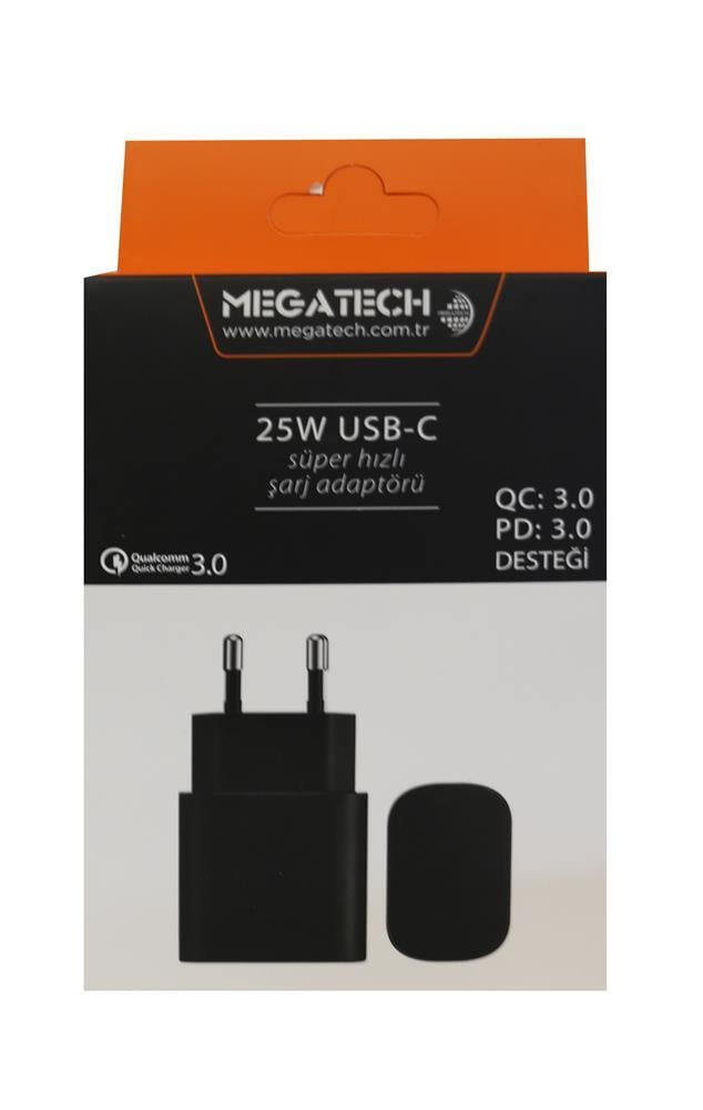 MEGATECHMegatech 25w Siyah USB-C  Şarj Kafa QC:3.0-PD:3.09100910092636