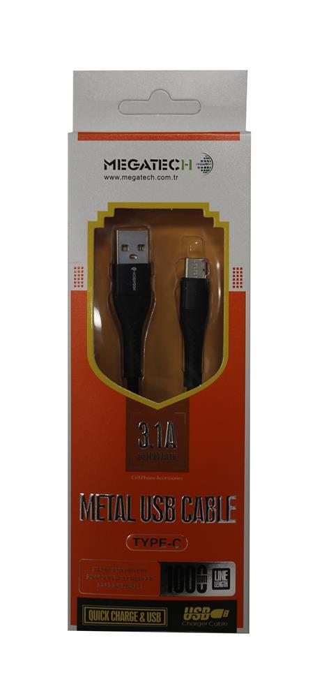 MEGATECHMegatech 3.1A  Örgülü A Serisi Typ-c Data Kablosu Gri-Siyah9100010008032