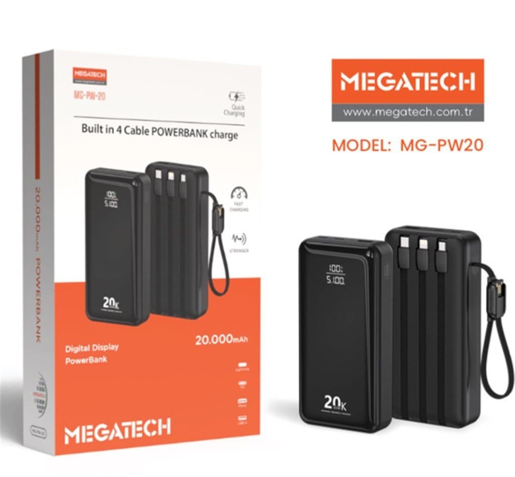 MEGATECHMegatech MG-PW-20 20.000 Mah Siyah Powerbank Digital Göstergeli9100910110187