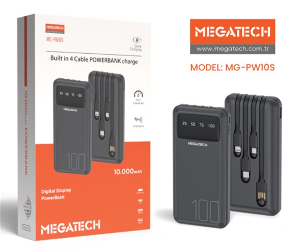 MEGATECHMegatech MG-PW10S 10.000 Mah Siyah Powerbank Digital Gösterge Hızlı Şarj9100910097754