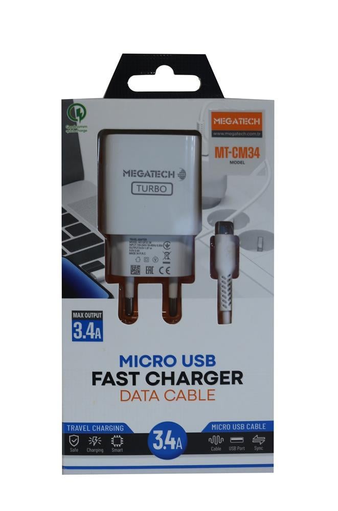MEGATECHMegatech MT-CM34  3.4A Micro Usb Kablo+ Ev Şarj Adaptörü Hızlı Şarj9100910108719