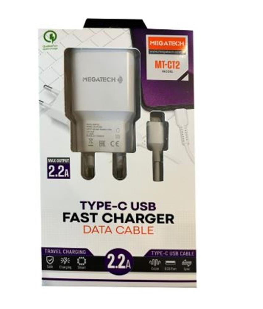 MEGATECHMegatech Mt-CT2 2.2a 2ın1 Typc-e Ev Şarj+Type-c Kablo Hızlı Şarj9100910108849