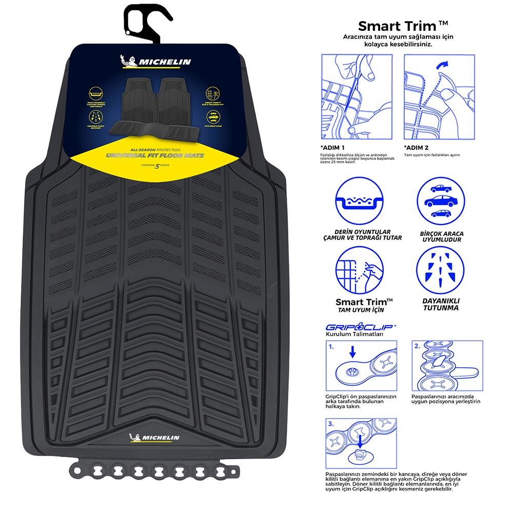 MichelinMichelin MC33863 Tüm Araçlara Uyumlu 3 Parça Üniversal 3D Havuzlu Oto PaspasMC33863