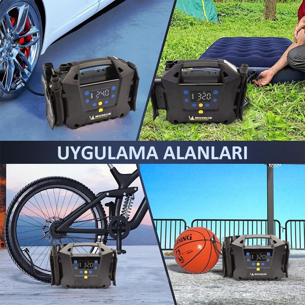 MichelinMichelin MC34259 11.1Volt/2.5Ah.120PSI Ayarlanabilir Dijital Basınç Göstergeli Şarjlı Lastik&Yatak Şişirme PompasıMC34259