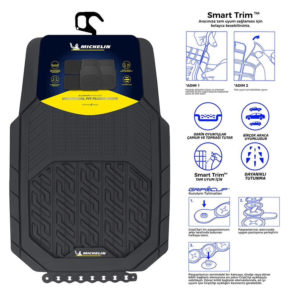 MichelinMichelin MC34587 Tüm Araçlara Uyumlu 4 Parça Üniversal 3D Havuzlu Oto PaspasMC34587