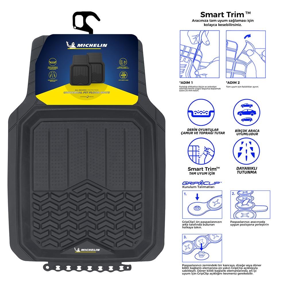 MichelinMichelin MC34594 Tüm Araçlara Uyumlu 2 Parça Üniversal 3D Havuzlu Oto PaspasMC34594
