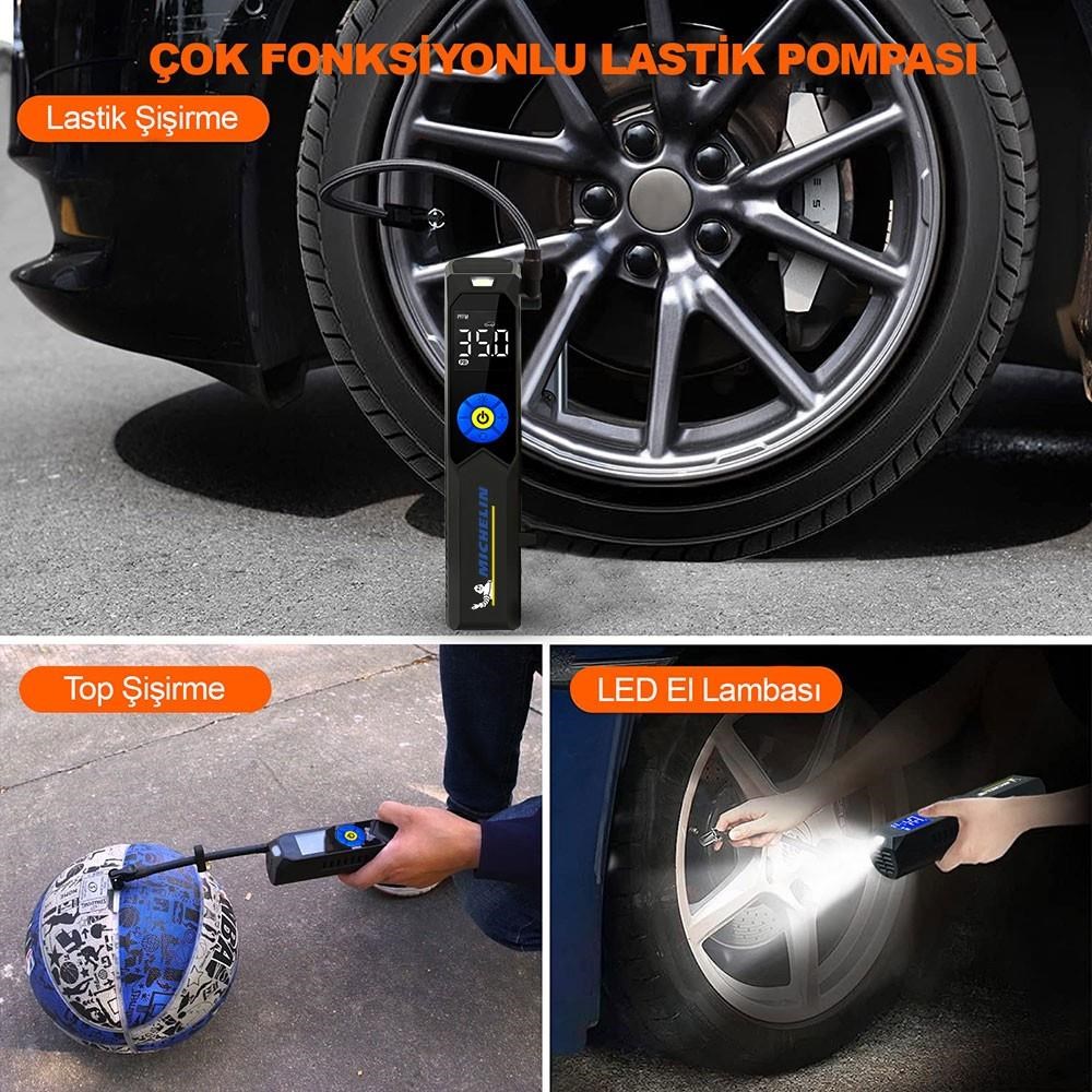MichelinMichelin MC34648 Şarjlı Li-ion 150 PSI Taşınabilir Dijital Basınç Göstergeli Led Aydınlatmalı Lastik Şişirme PompasıMC34648