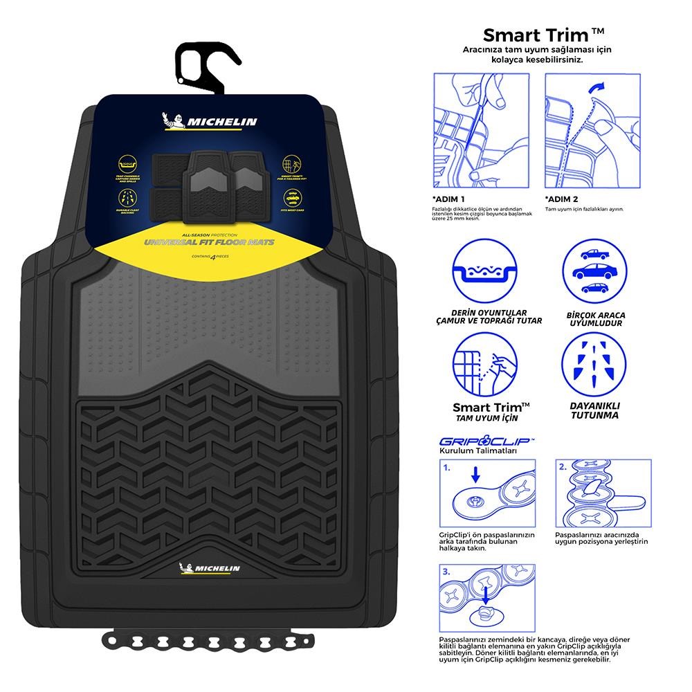 MichelinMichelin MC34891 Tüm Araçlara Uyumlu 4 Parça Üniversal 3D Havuzlu Oto PaspasMC34891