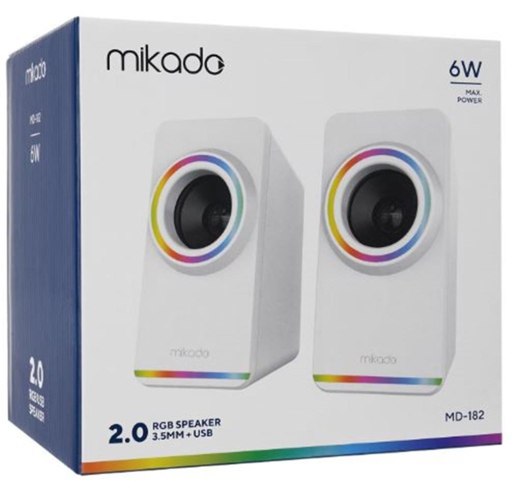 MİKADOMikado MD-182 2.0 3W-2 Beyaz RGB Aydınlatmalı USB + 3.5mm USB 5V Speaker Hoparlör8680096132995