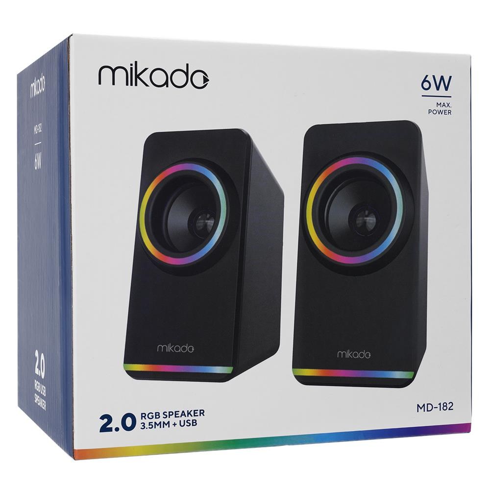 MİKADOMikado MD-182 2.0 3W-2 Siyah RGB Aydınlatmalı USB + 3.5mm USB 5V Speaker Hoparlör8680096132391