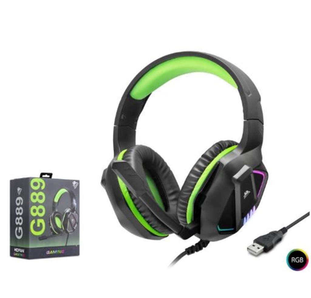 NODARMOFAN G889 USB RGB Over-Ear Mikrofonlu Gaming Kulaklık Siyah Yeşil8680469046416