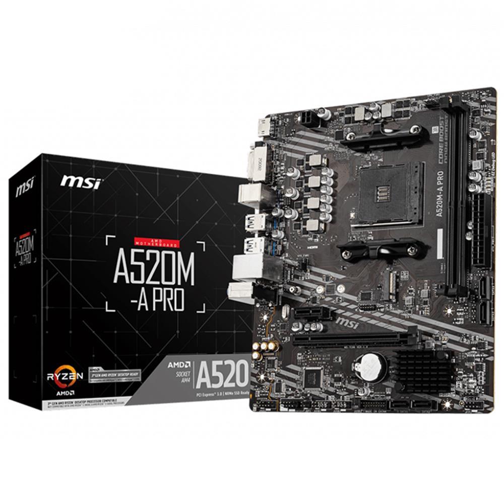 MSIMsi A520M-A PRO AMD A520 Soket AM4 DDR4 4600(OC)MHz mATX Gaming Anakart4719072749927