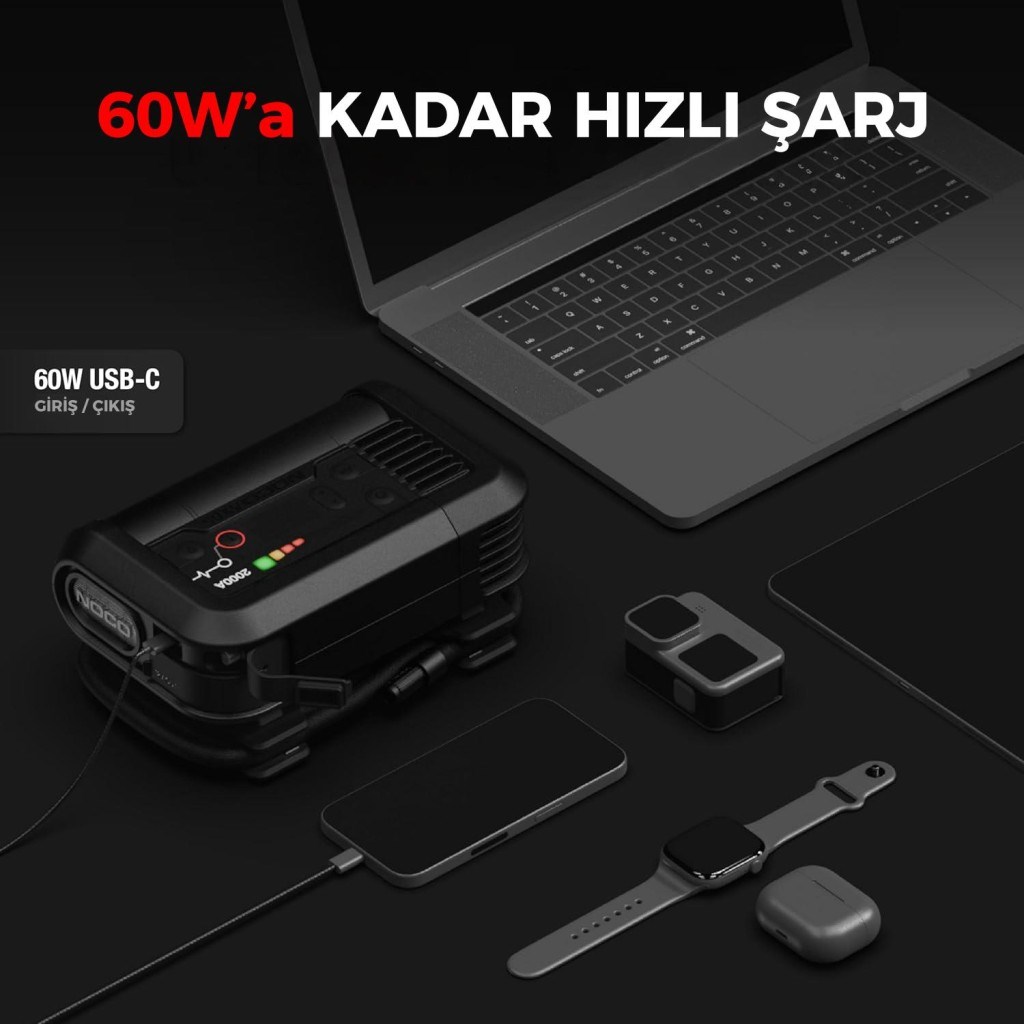 NOCONOCO AX65 12V Lityum 2000Amp Akıllı Akü Takviye + Pompa + Powerbank + Led LambaAX65