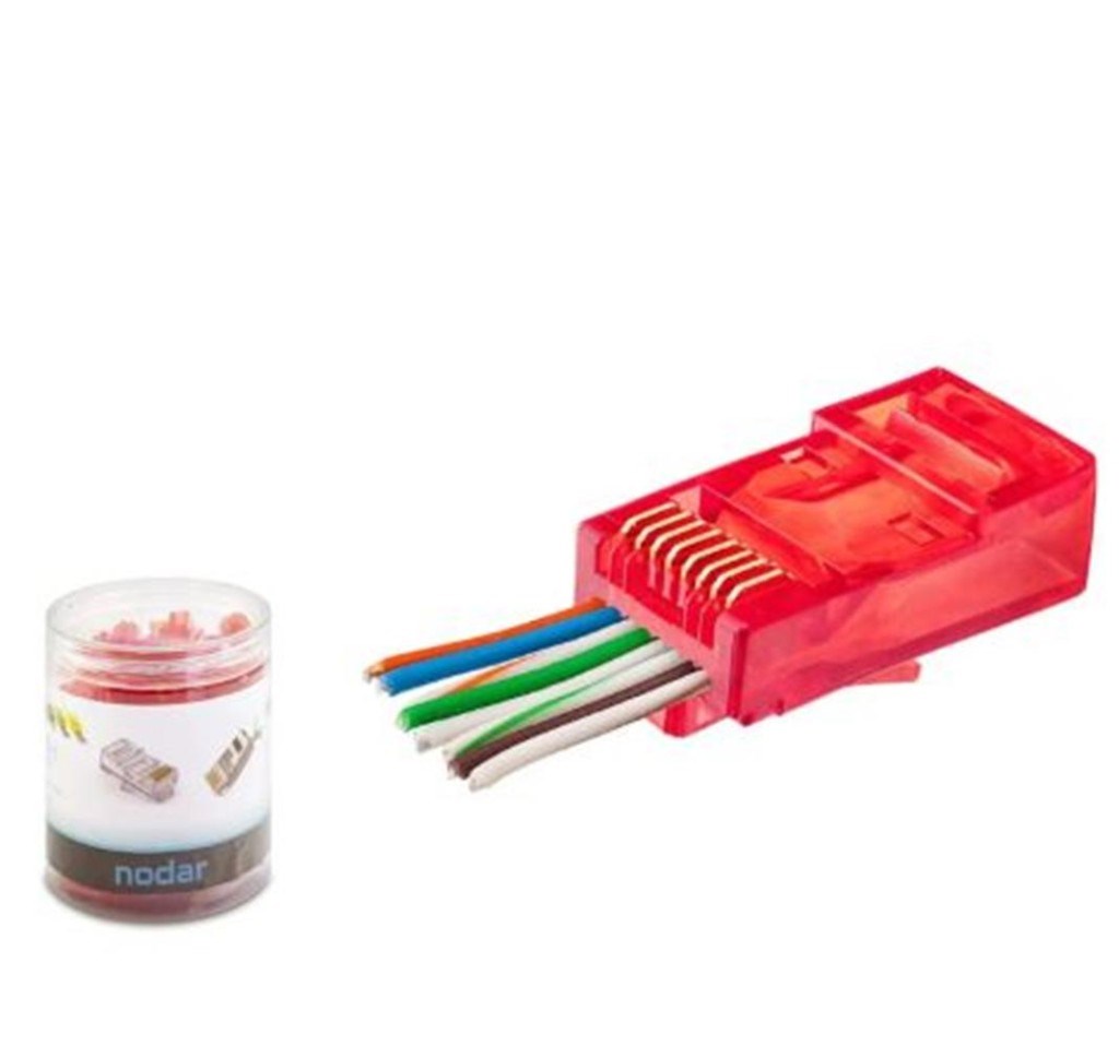 HADRONNODAR ND2403 CAT6 EZ RJ45 Konnektör 100 Adet Plastik Kutu - Kırmızı8684886024033