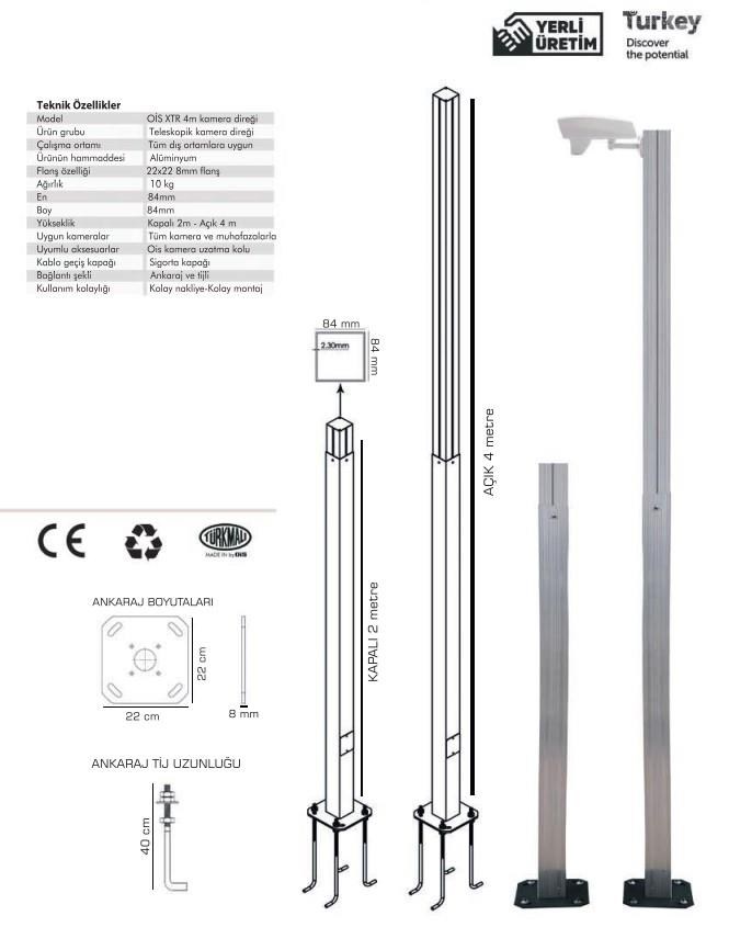 OİSOİS XTR 1001 4 Metre Teleskopik Kamera Direği (Alüminyum)ME-4MDirek