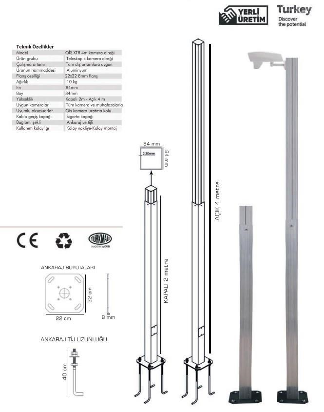 OİSOİS XTR 1001 4 Metre Teleskopik Kamera Direği (Alüminyum)ME-4MDirek