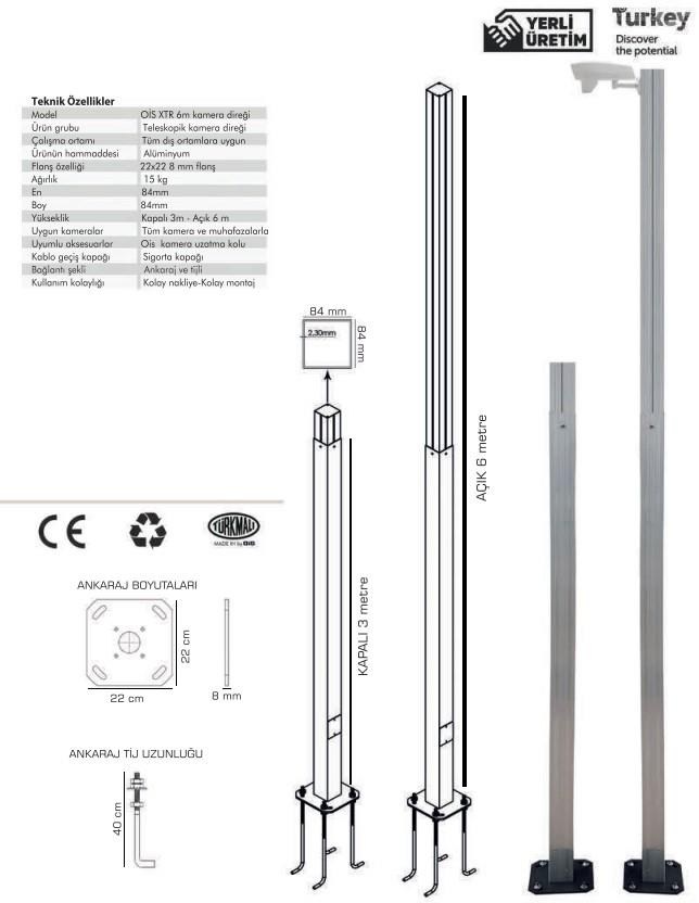 OİSOİS XTR 1001 6 Metre Teleskopik Kamera Direği (Alüminyum)ME-6MDirek