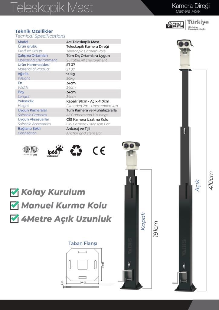 OİSOIS XTR 4M Teleskopik Mast Kamera Direği (Çelik)ME-XTR 4M