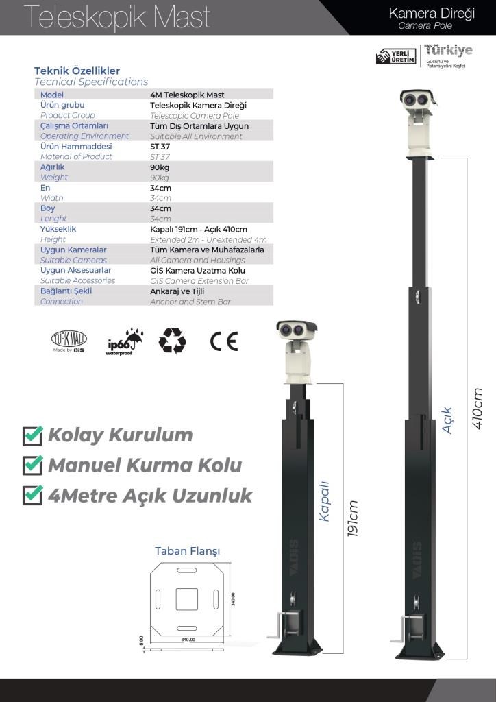 OİSOIS XTR 4M Teleskopik Mast Kamera Direği (Çelik)ME-XTR 4M