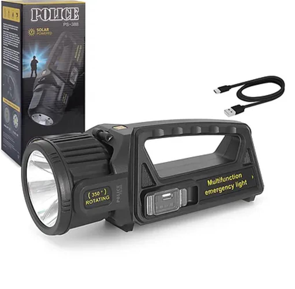 POLICEPolıce PS-388  Spot Fener Powerbank Özellikli Solarlı (Güneş Enerji) Şarjlı 180 Derece Oynar Başlık8800610023886