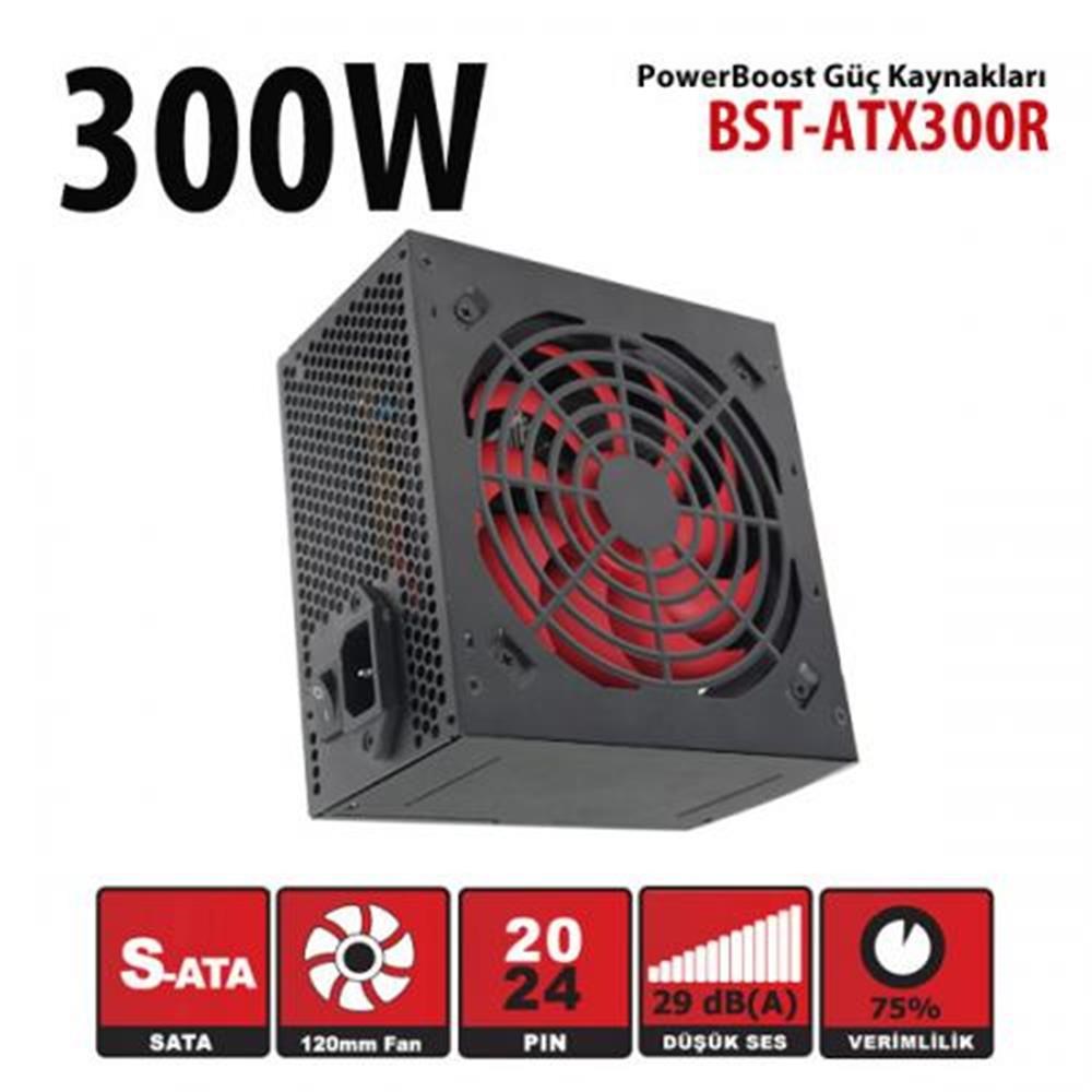 POWER BOOSTPowerBoost BST-ATX300R 300w, PPFC 12cm Kırmızı Fanlı ATX PSU (Retail Box) Güç Kaynağı8682016340527
