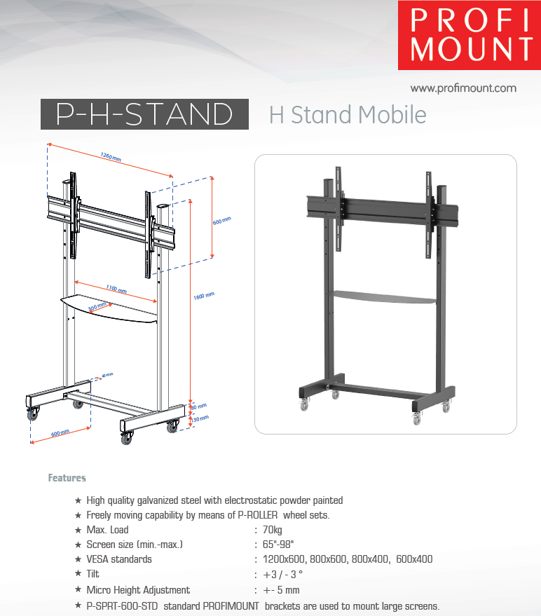UltimateProfimount H-STAND 65'' - 98'' Profesyonel Taşınabilir TV Standı P-H-STAND 65