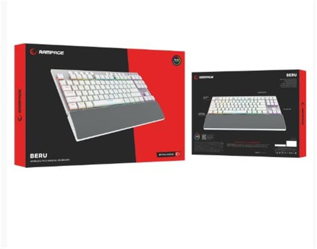 RAMPAGERampage BERU Beyaz 2.4G + BT Wireless RED SWITCH Mekanik Gaming Oyuncu Klavye Slim  RGB8680096146633