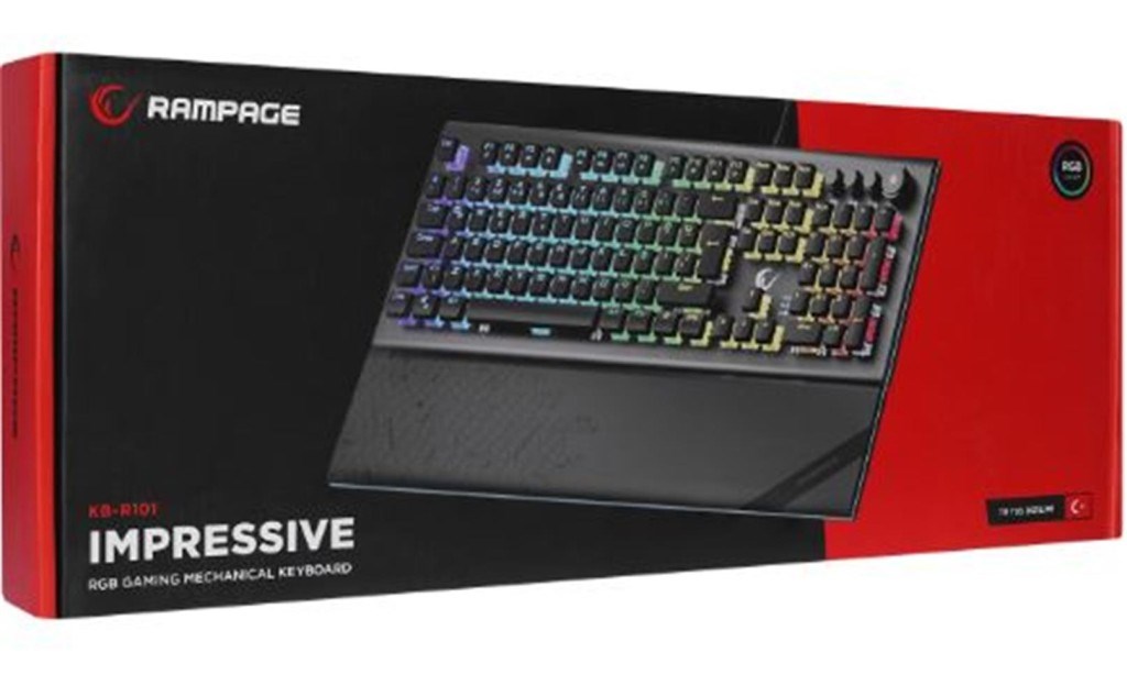 RAMPAGERampage KB-R101 IMPRESSIVE Gri-Siyah USB RGB Aydınlatmalı İnce Tasarım Red Switch Oyuncu Klavyesi8680096125638