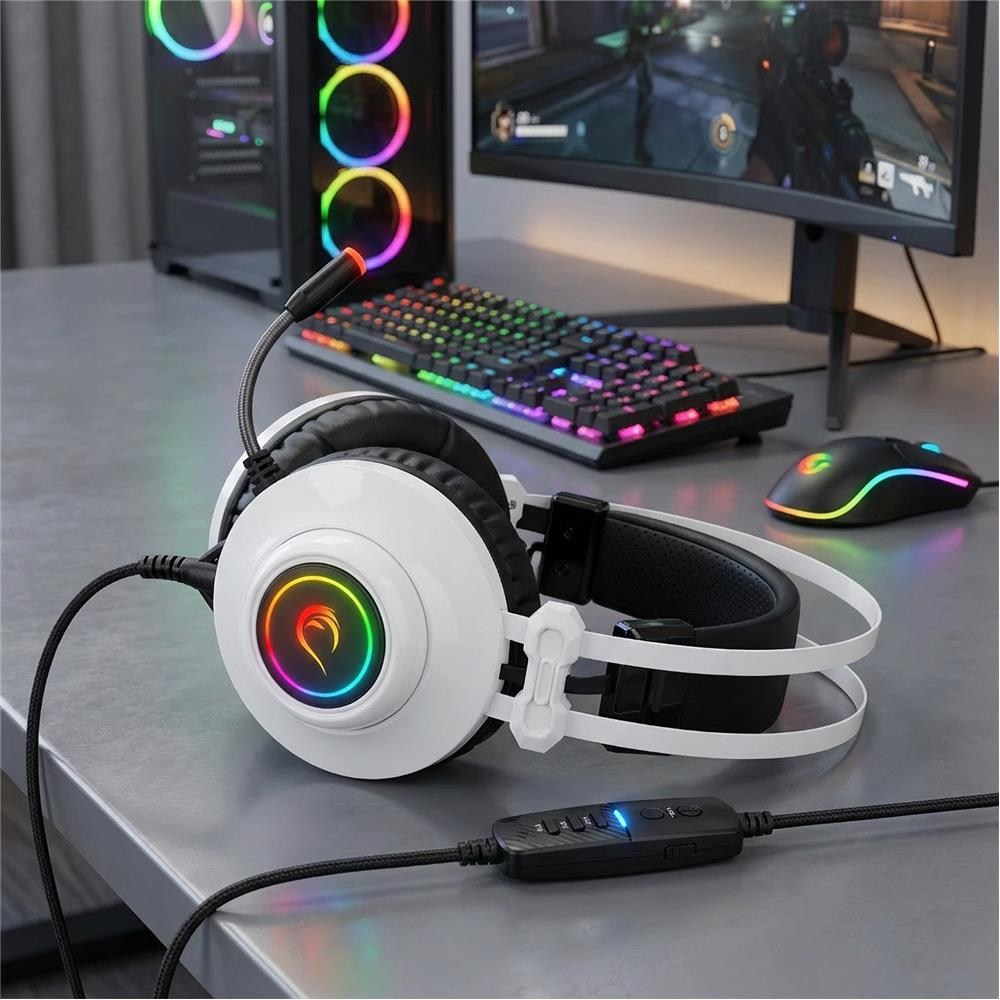 RAMPAGERampage RM-K1 PULSAR Beyaz Usb 7.1 Surround+Titreşim RGB Gaming Oyuncu Mikrofonlu Kulaklık8680096110900