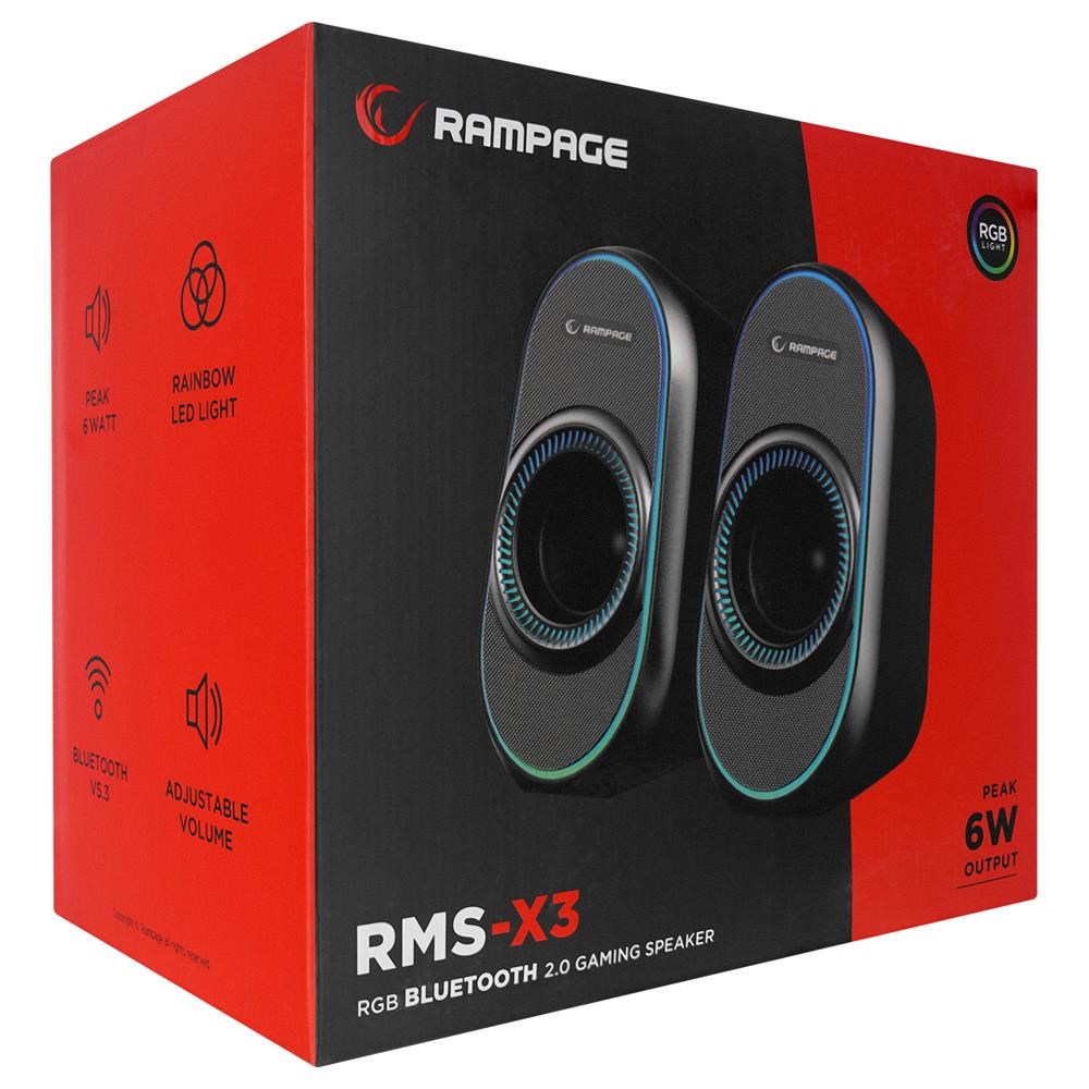 RAMPAGERampage RMS-X3 2.0 6W Bluetooth Özellikli Siyah Multimedia RGB Işıklı Gaming USB Speaker8680096126727
