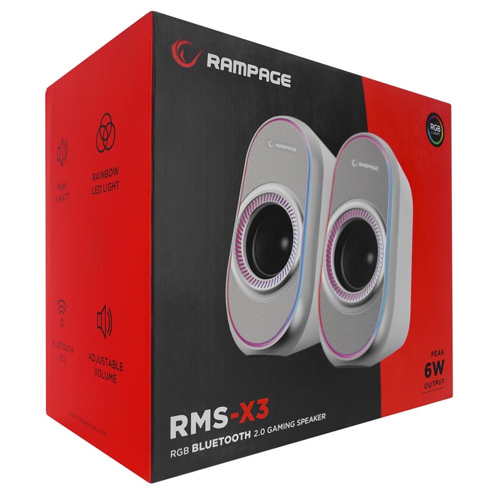 RAMPAGERampage RMS-X3 2.0 6W Bluetooth Özellikli Beyaz Multimedia RGB Işıklı Gaming USB Speaker8680096126734