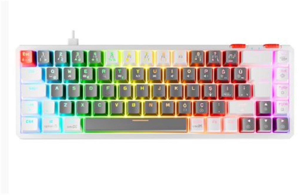 RAMPAGERampage YORU MINI Gri-Beyaz Type-C Bağlantılı OUTEMU Red Swich Q Mekanik Gaming Oyuncu Klavye RGB8680096134548