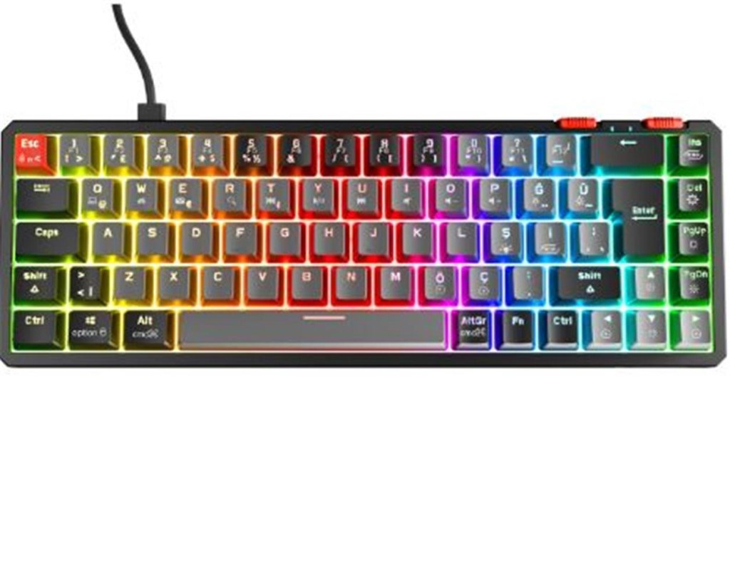 RAMPAGERampage YORU MINI Gri-Siyah Type-C Bağlantılı OUTEMU Red Swich Q Mekanik Gaming Oyuncu Klavye RGB8680096134555