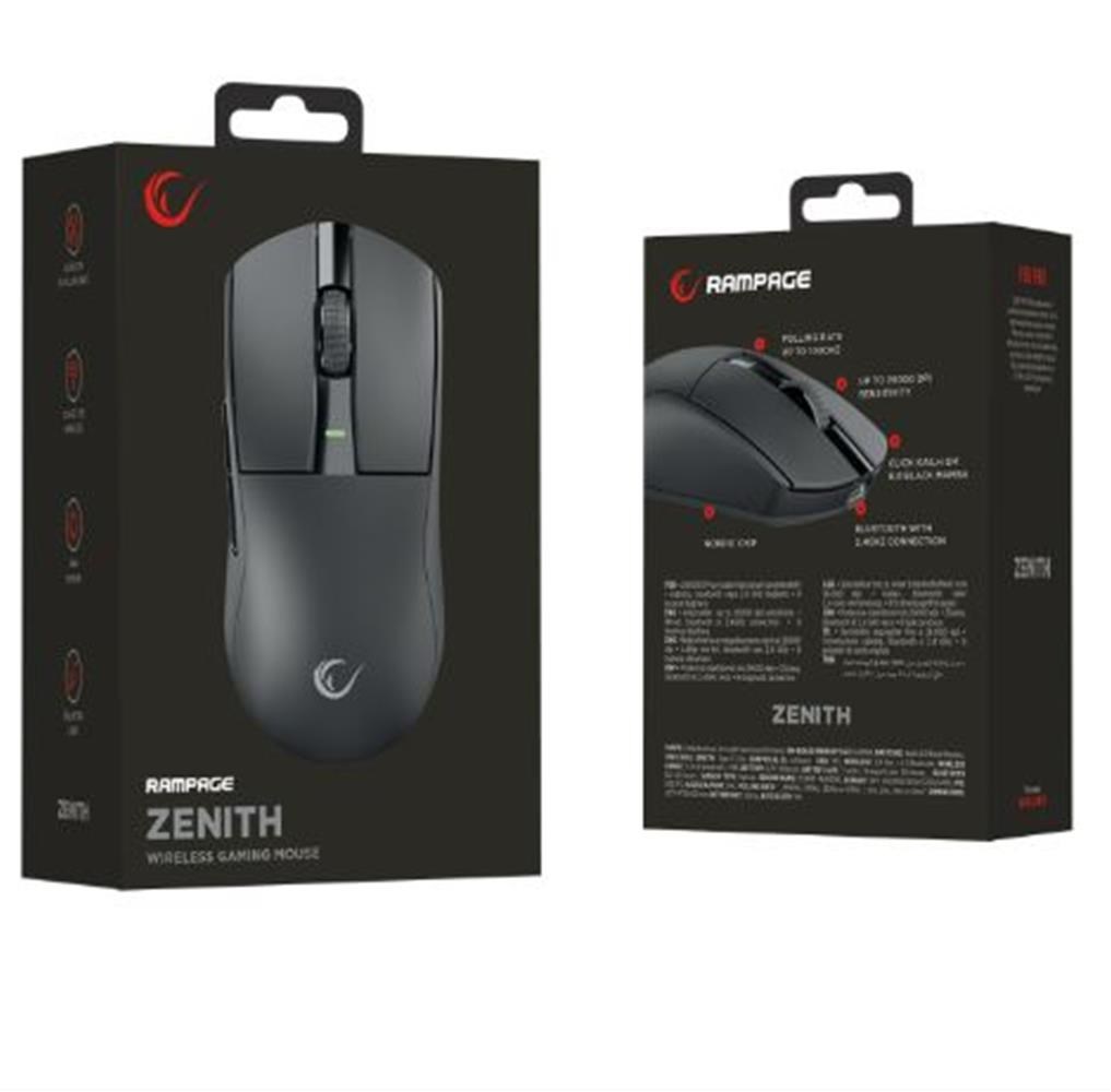 RAMPAGERampage ZENITH BT+Wired+2.4G Siyah Kablosuz PAW3395 52833 MCU Gaming Oyuncu Mouse8680096142680