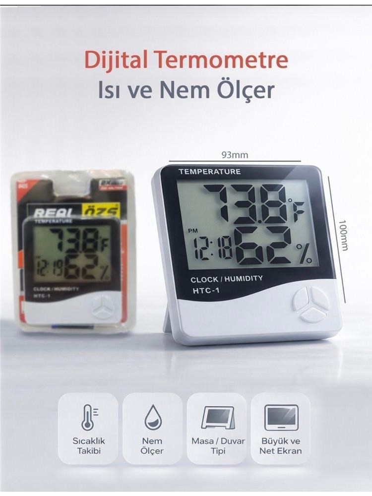 RICOReal Özs HTC-1 Dijital Saat -Alarm - Termometre- Isı Ve Nem Ölçer8684727984250