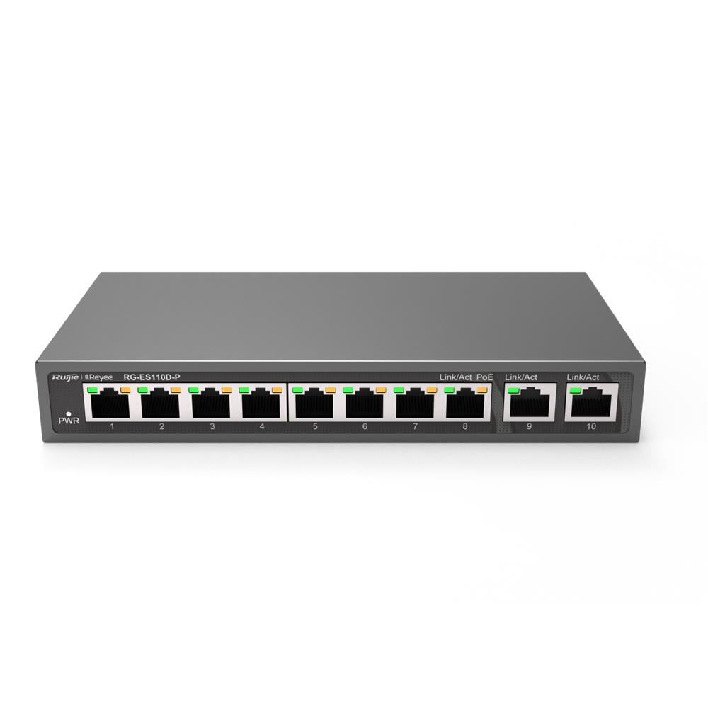 RUIJIE REYEERuijie-Reyee RG-ES110D-P 8 Port Poe+ 10-100 Mbps 2 Port 10-100-1000 Mbps Uplink Switch Çelik Kasa6971693271753