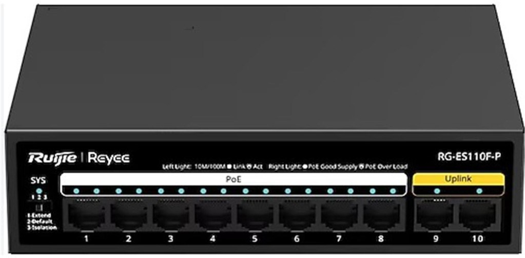 RUIJIE REYEERuijie-Reyee RG-ES110F-P 10 Port 10-100 Mbps 8 Port 10-100 PE 110W Switch6971693279063