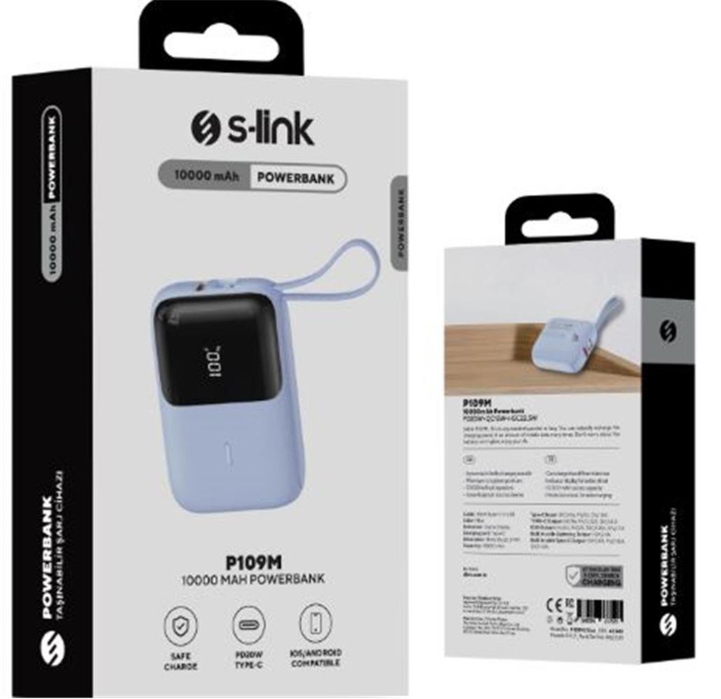 S-LinkS-link P109M 10000mAh 5W Mavi LCD Taşınabilir Pil Şarj Cihazı Powerbank8680096137525