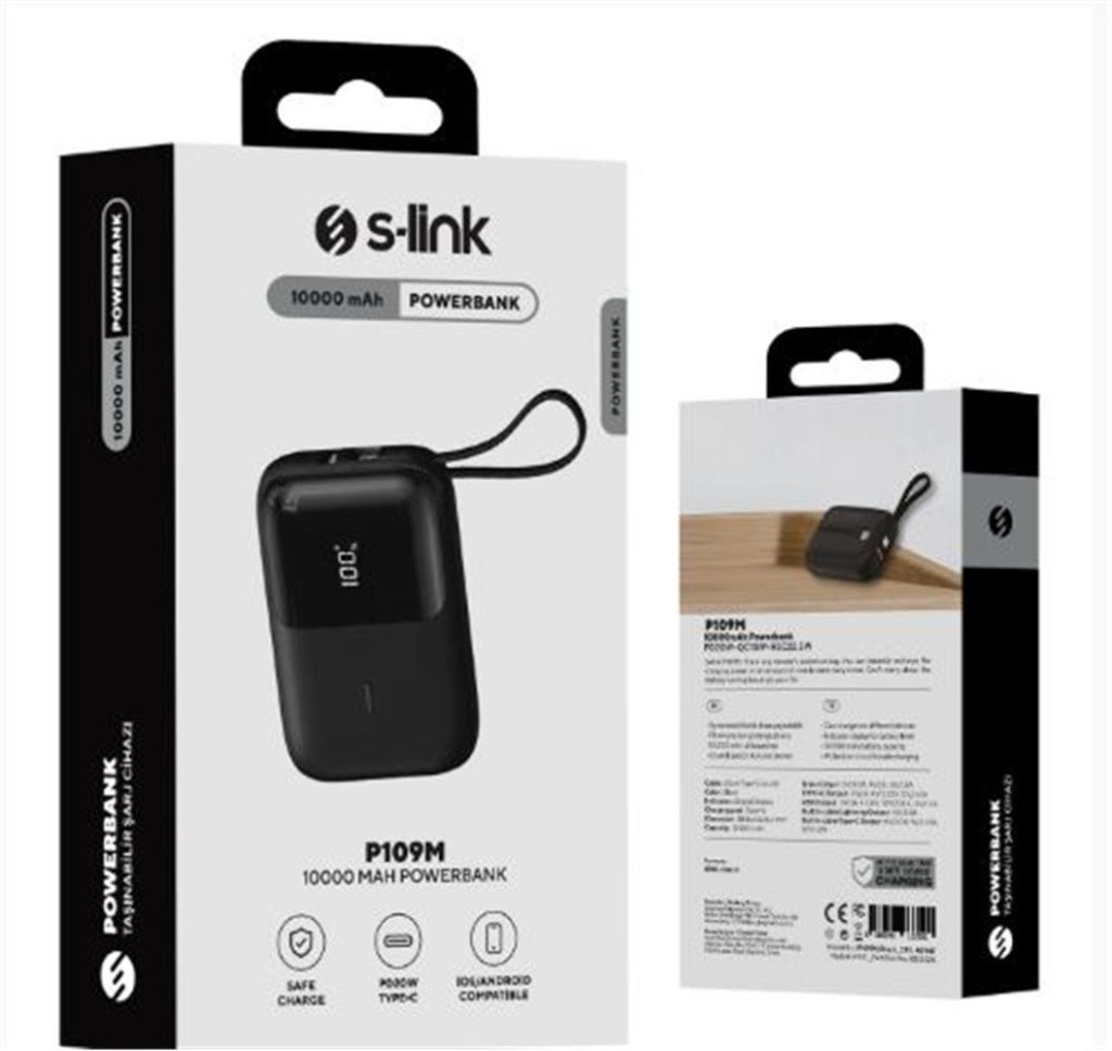 S-LinkS-link P109M 10000mAh PD20W .5W Siyah LCD Taşınabilir Pil Şarj Cihazı Powerbank8680096137501