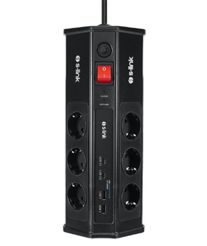 S-LinkS-link PRZ03 PrizHive 3M 630 Joule 1.5mm 2 USB 2 TypeC 2.4A-5V 500V 6000V 6lı Akım Korumalı Priz8680096147548