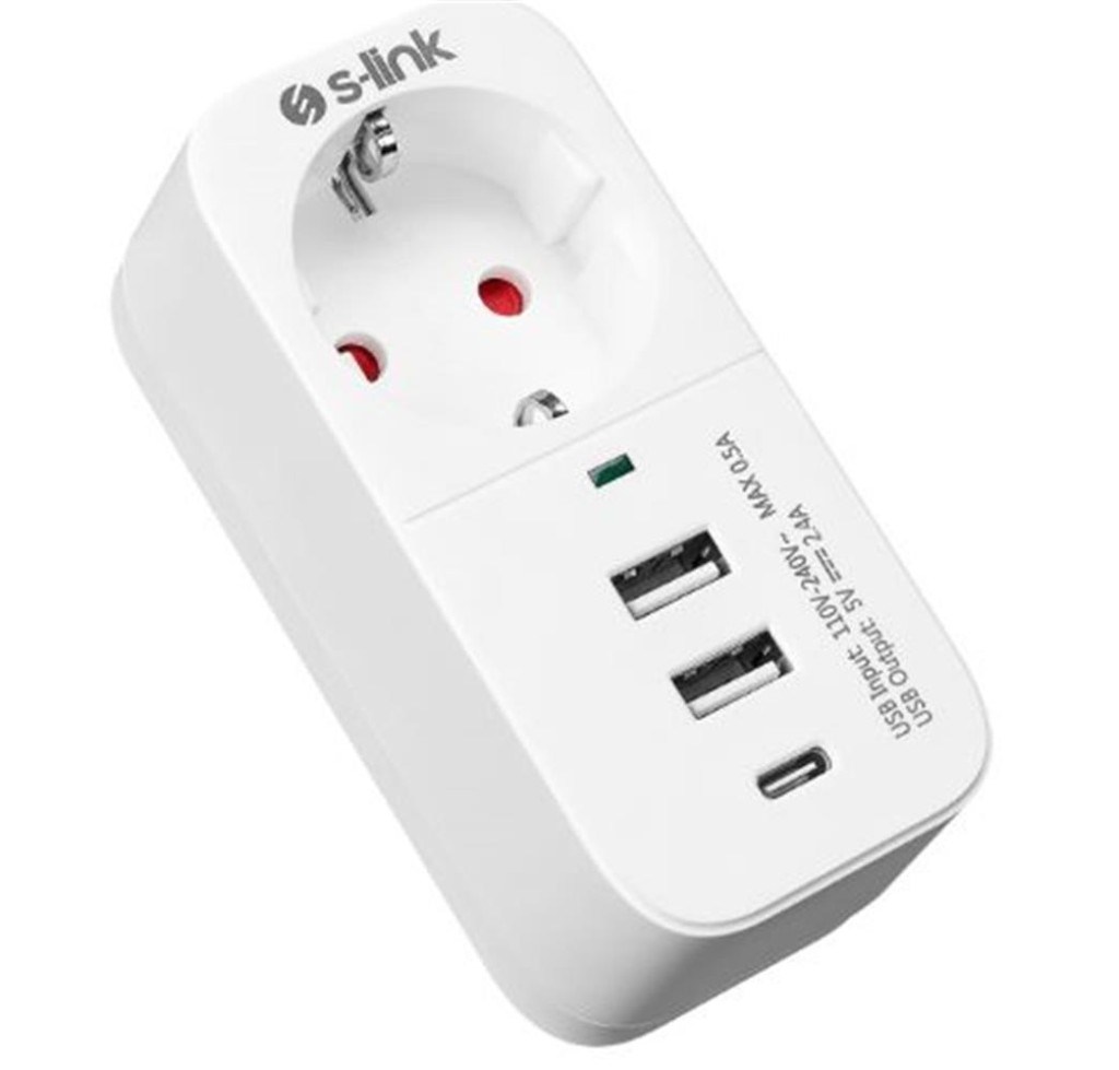 S-LinkS-link SL-011 16A-250V 750 Joule 2 Usb 1 Type C 5V2.4A  Akım Korumalı Tekli Priz8680096119118